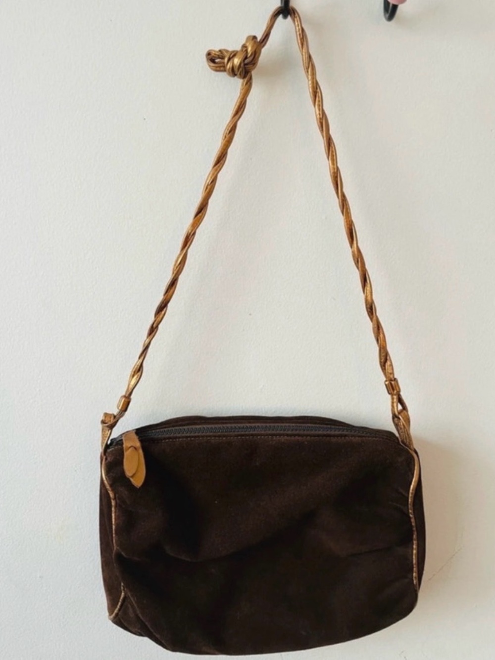 Vintage Suede Brown Leather Margolin Purse with Braided Strap